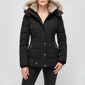 Women’s Parka – Quilted Warmth – Faux Fur Hood – Zip Pockets