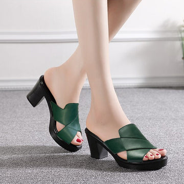 Women’s Sandals – Block Heel – Slip-On – Cushioned Sole
