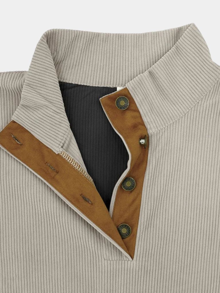 Men’s Knit Sweater – Corduroy Texture – Contrast Panels – Elbow Patches