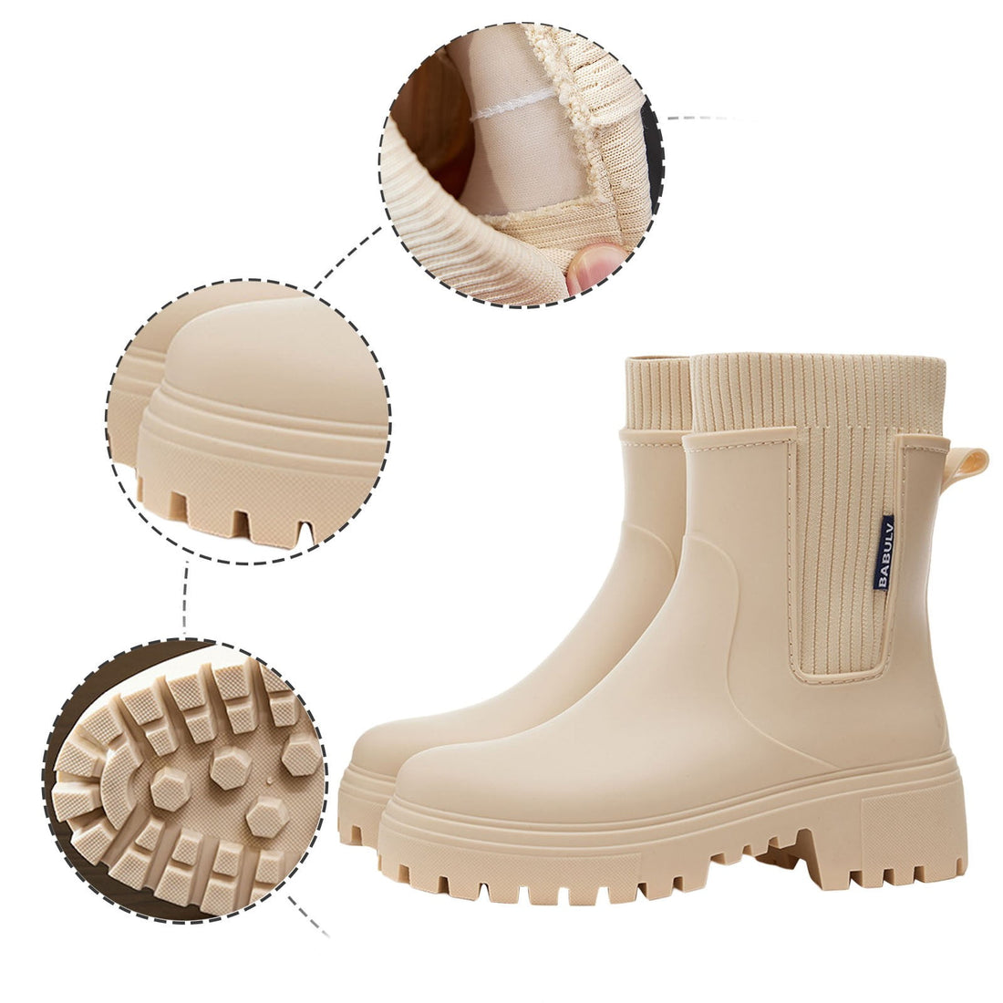 Women’s Boots – Waterproof Shell – Ribbed Knit Collar – Lug Sole Grip