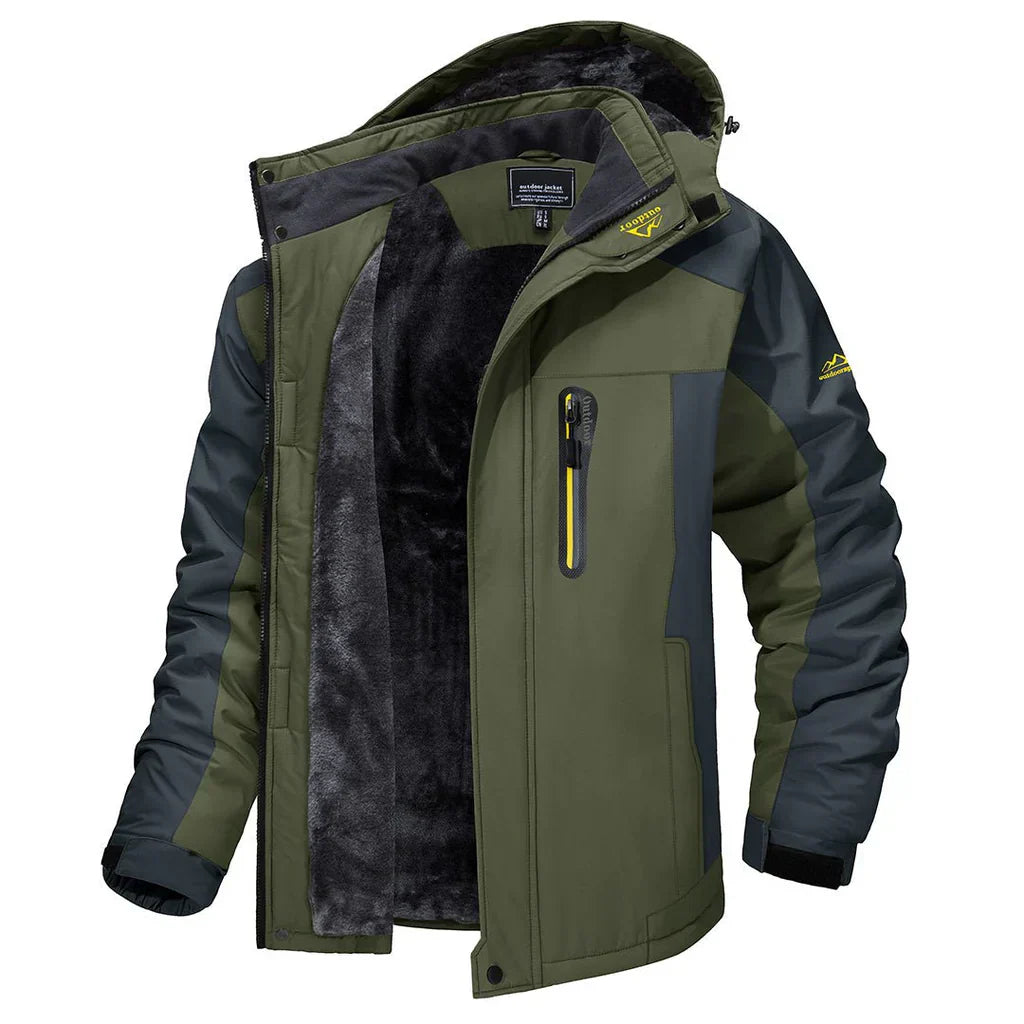 Men’s Outdoor Jacket – Fleece Lined – Water Resistant – Windproof Hood