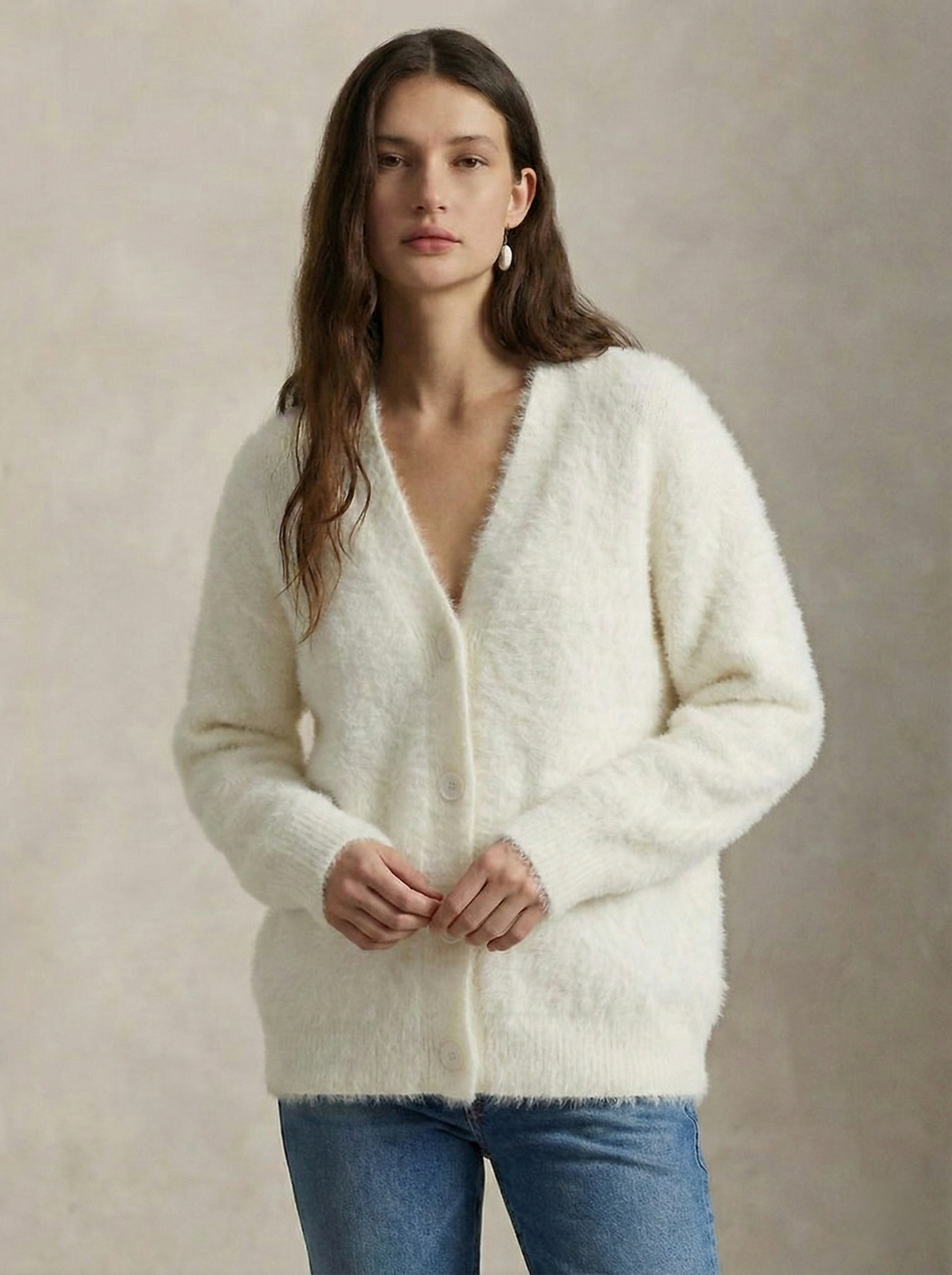 Women’s Cardigan – Fuzzy Soft Knit – Relaxed Fit – Button Front