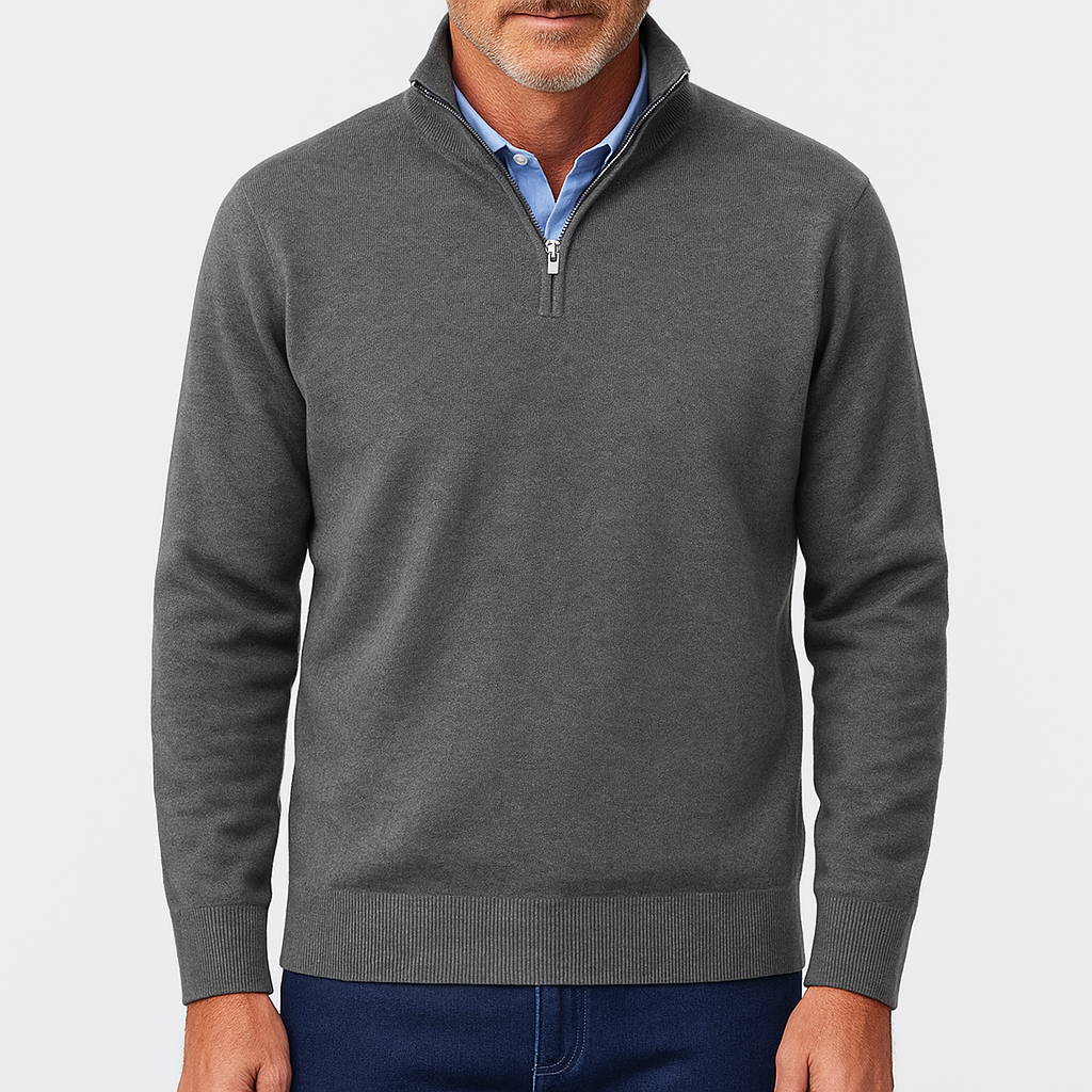 Men’s Knit Sweater – Soft Cotton Blend – Quarter-Zip – Ribbed Trim