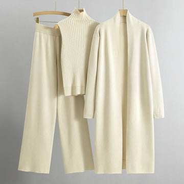 Women’s 3-Piece Set – Soft Knit – Relaxed Fit – Open Front Cardigan