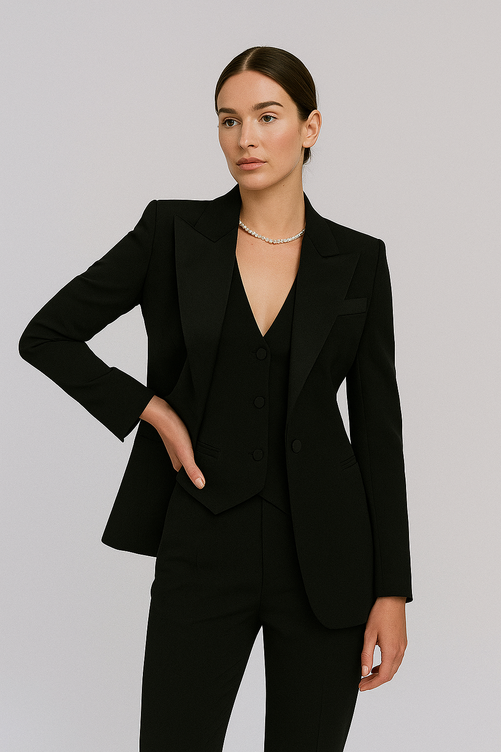 Women’s 3-Piece Set – Tailored Fit – Sleek Lapel – Buttoned Vest