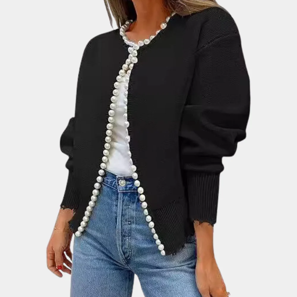 Women’s Cardigan – Pearl Trim – Soft Knit – Easy Layering