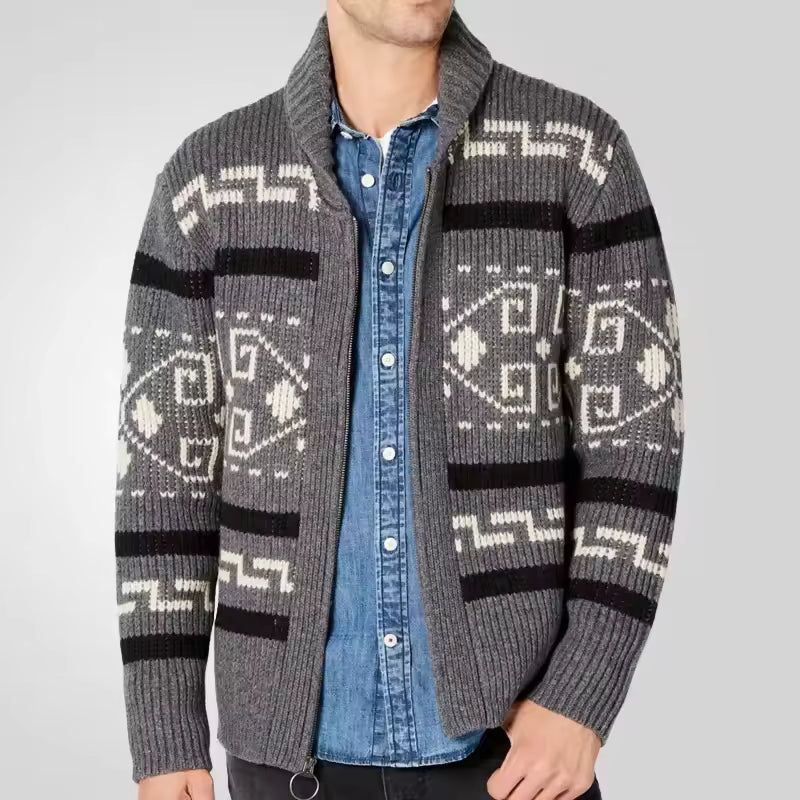 Men’s Knit Cardigan – Warm Shawl Collar – Soft Yarn Feel – Zip Front