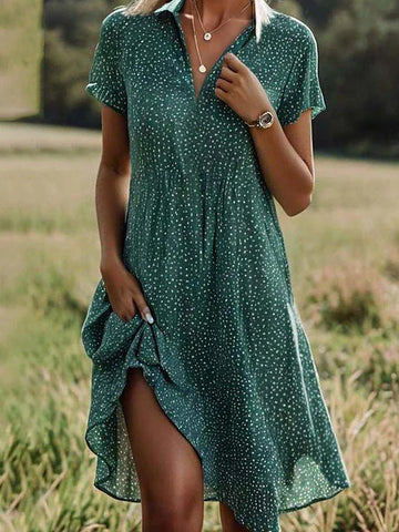 Women’s Midi Dress – Collared Neck – Button Front – Short Sleeve