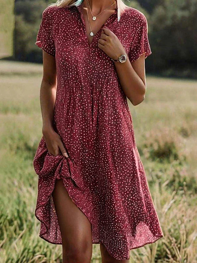 Women’s Midi Dress – Collared Neck – Button Front – Short Sleeve